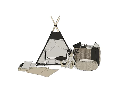 Cozy Tepee Tent Setup With Soft Pillows Mats And Storage Baskets 3d model Cozy Tepee Tent Setup With Soft Pillows Mats And Storage Baskets 3d model