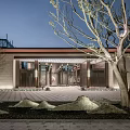 Modern Garden Landscape Featuring Stone Pathway Tree And Building Entrance