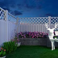 Charming Garden Landscape With White Lattice Fence Green Lawn Pink Purple Flowers Deer Shaped Decor