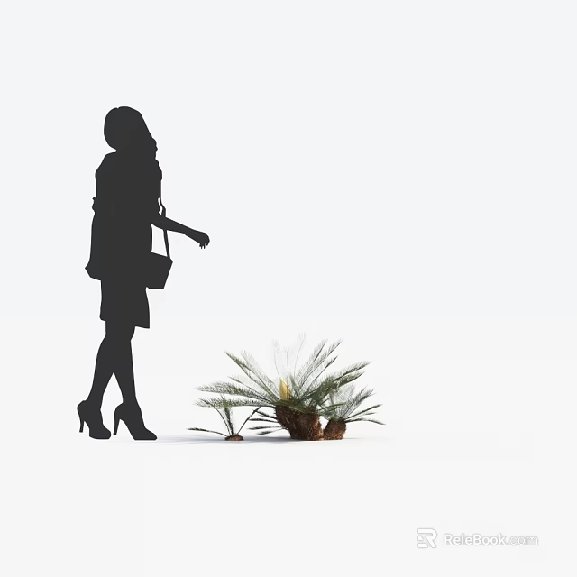 Small Palm Tree With Silhouette Of A Woman In High Heels And Handbag 3d model 