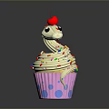 Delicious Cupcake With White Swirl Frosting Colorful Sprinkles Pink Polka Dot Liner And Cherry Topping