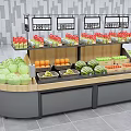 Multi Layer Fruit Display Shelf With Green Vegetables Oranges Watermelons And Red Fruits 3d model