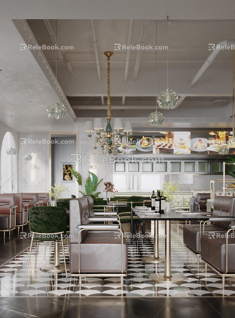 French Entry Luxury Western Restaurant Hall Open 3d model