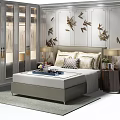 Modern background double bedside background wall 3d model