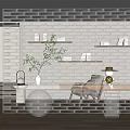 White Brick Pattern Room Partition In Modern Interior With Wooden Floor And Green Plant