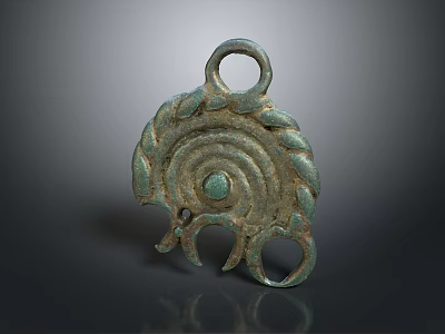 Vintage Bronze Household Ornament With Spiral Leaf Design And Hanging Loop 3d model