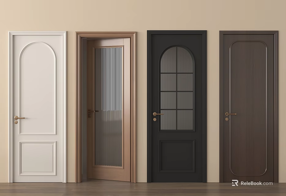 Swing Doors In White Black Brown With Glass Panels And Wooden Designs For Home Interior 3d model 