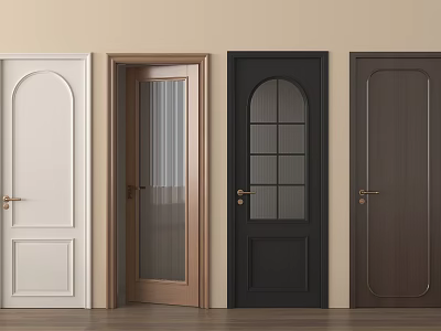 Swing Doors In White Black Brown With Glass Panels And Wooden Designs For Home Interior 3d model