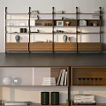 Modern Storage Shelf Unit With Multiple Shelves Wooden Drawers And Decorative Ornaments