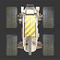 Toy Off Road Vehicle With Large Tires Yellow Striped Top Metal Body And Suspension Springs