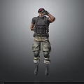 3D Military Character Posing With Red Beret Tactical Vest Camouflage Pants And Kneepads