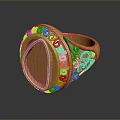 Ornate Gold Fashion Ring With Intricate Carved Patterns And Oval Gemstone