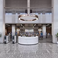Modern Service Hall Interior With Information Desk Service Windows Marble Floor And Green Plants