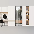 Modern White Wardrobe Design With Glass Door And Dressing Table Storage Space 3d model