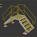 White Metal Staircase With Platform Handrails Steps And Square Support Feet
