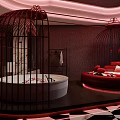 Modern Hotel Guest Room Interior With Bed Desk Chair And Blue Ambient Lighting