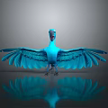 Blue Parrot Character Standing With Spread Wings On Black Surface And Reflection 3d model