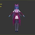 Anime Style Female Character With Cat Like Ears White Top And Pink Cape Fantasy Design