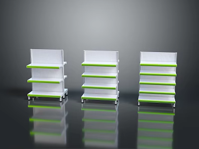 Modern Retail Display Shelves With White Frame And Green Multi Layer Shelves For Stores 3d model