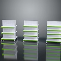 Modern Retail Display Shelves With White Frame And Green Multi Layer Shelves For Stores