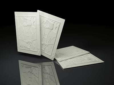 Engraved White Playing Cards For Board Game Entertainment On Black Background With Reflection 3d model