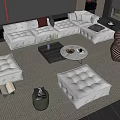 Modern Sofa and Coffee Table Set with L Shaped Design Red Cushions Wooden Marble Tables