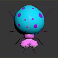 Turquoise And Pink Polka Dot Insect Toy With Large Shiny Eyes And Reflection