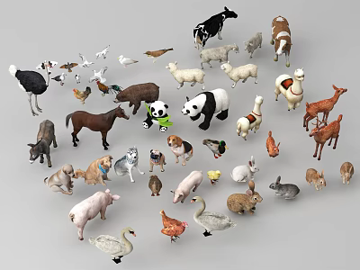 Modern Poultry Animal Animal Combination Chicken Duck Goose Pig Cattle Sheep Giant Panda Giraffe 3d model