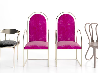 Elegant Pink Velvet Dining Chairs With Armrests And Metal Frame Design 3d model
