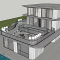 Modern Detached Villa With Large Glass Windows Balcony And Outdoor Seating Area