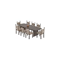 Oval Wooden Dining Table With Upholstered Chairs And Fruit Bowl Set