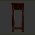 Elegant Wooden Side Table With Intricate Carved Pattern Pillar Legs And Lower Shelf