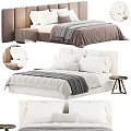 Modern Double Bed With Upholstered Headboard Linen Bedding And Sleek Bedside Table