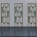 Modern Hinged Door With Decorative Vertical Frames And Green Plants 3d model