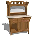 Traditional Wooden Sideboard With Mirror Top Carved Details And Storage Cabinets