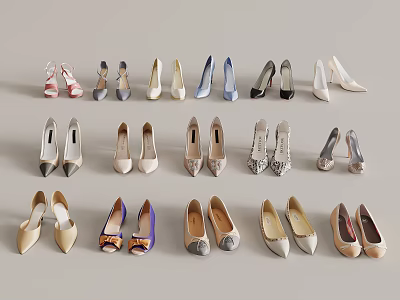 Fashionable Women's Shoes Collection Featuring Heels Flats And Diverse Colors 3d model