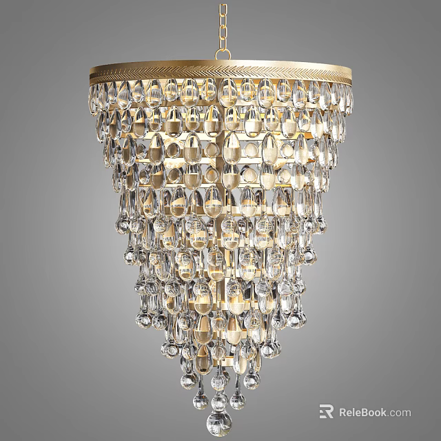 Elegant Luxury Crystal Chandelier With Transparent Crystal Pendants And Golden Frame 3d model 