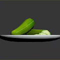 Two Whole Fresh Green Cucumbers With Sliced Pieces On Blue Plate