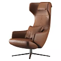 Elegant Modern Brown Leather Gray Fabric Lounge Chairs With Ottoman And Knitted Blanket