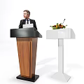 Modern Functional Desk Podium With White Design And Flower Arrangement For Presentations