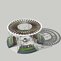 Circular Pergola Design With Lattice Roof Green Plants And Seating Area