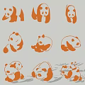 Brown Panda Silhouettes In Various Poses Arranged In Grid Pattern 3d model