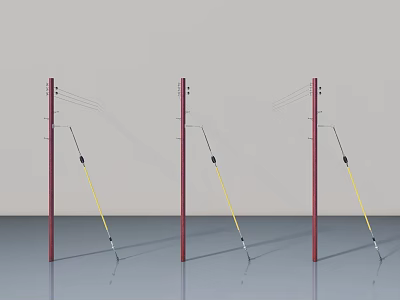 Red Frame Swing Door With Yellow Support Rods And Gray Background 3d model