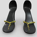 Black Stiletto High Heels With Gold Chain Straps And Slim Heel Design