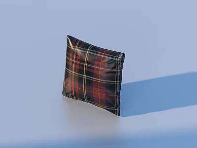 Stylish Square Decorative Pillow with Classic Plaid Pattern and Red Black White Yellow Colors 3d model