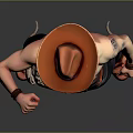 Shirtless Muscular Man In Cowboy Hat With Red Bandana Black Pants And Red Boots