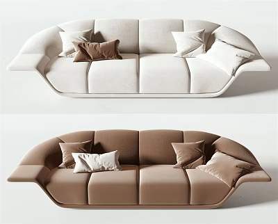 Modern Sectional Sofa Design With White And Brown Velvet Upholstery And Decorative Pillows 3d model