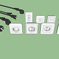Various White Switch Panels With Black Plugs For Home Electrical Accessories 3d model