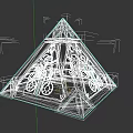 Ornate Weapon With Pyramid Structure Golden Frame And Red Panel Black Designs