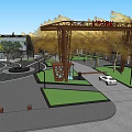 Commercial Street With Red Brick Buildings Trees And Pedestrians On Paved Walkway